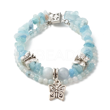 Natural Aquamarine Chip Beads Multi-strand Bracelet BJEW-JB07052-04-1