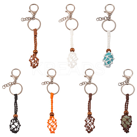 5Pcs 5 Colors Korean Waxed Polyester Cord Braided Macrame Pouch Empty Stone Holder for Pendant Keychain Making KEYC-FW0001-01-1
