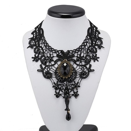 Gothic Alloy Glass Lace Heart Statement Bib Choker Necklaces for Women FS-WGE10D6-01-1