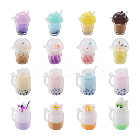 Fashewelry 32Pcs 16 Style Imitation Bubble Tea & Ice Cream Resin Pendants RESI-FW0001-07-1