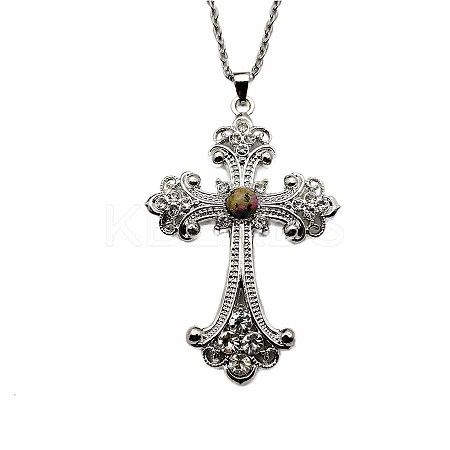 Vintage sparkling Alloy Rhinestone Cross Pendants Necklaces for Women IL0019-4-1