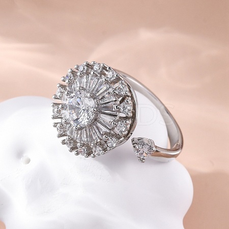 Sunflower Rotatable Open Cuff Rings for Women RJEW-C118-10P-1