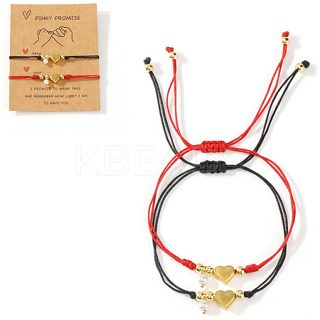 2Pcs  2 Colors 304 Stainless Steel Heart Bead Braided Bead Bracelet ZD8113-3-1
