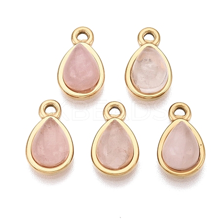 Natural Rose Quartz Teardrop Charms STAS-N109-209A-G-1