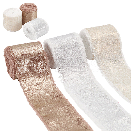 3 Colors Hot Stamping Polyester Frayed Ribbons SRIB-AR0001-20-1