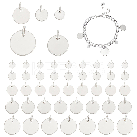 50Pcs 5 Styles 304 & 201 Stainless Steel Flat Round Tag Charms STAS-NB0001-93-1