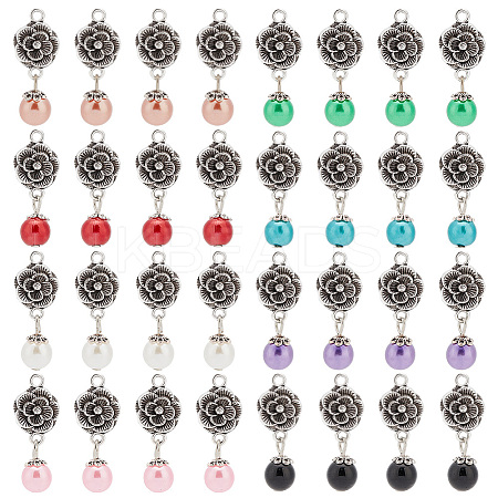 Glass Pearl & ABS Plastic Imitation Pearl Round Pendants and Tibetan Style Findings FIND-PH0008-86-1