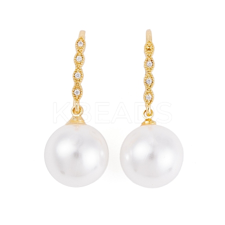 Rack Plating Brass Cubic Zirconia ABS Pearl Earring Hooks EJEW-S219-16G-04-1