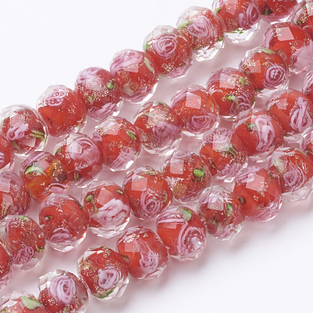 Handmade Gold Sand Lampwork Beads Strands LAMP-R141-10mm-09-1