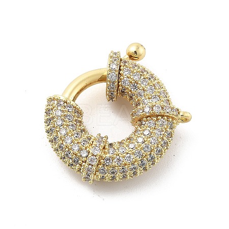 Brass Micro Pave Clear Cubic Zirconia Spring Ring Clasps KK-L228-42G-1