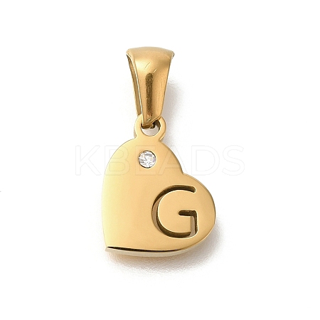 304 Stainless Steel Heart Pendants with Rhinestone STAS-Z103-01G-07-1