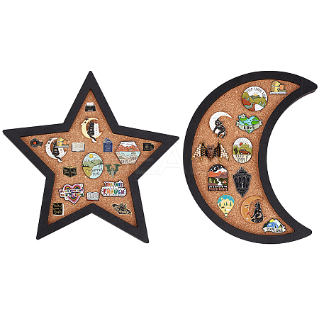 Moon Star Wall Mounted Brooch Jewelry Display Cork Tray AJEW-WH0060-20-1