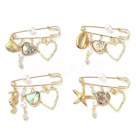 Heart with Sea Horse/Shell/Starfish Pendant Kilt Pins JEWB-BR00121-1