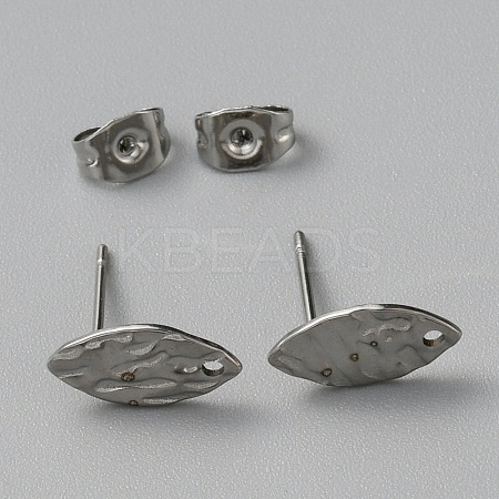 304 Stainless Steel Textured Geometry Stud Earrings Findings with Hole STAS-WH0027-54E-1