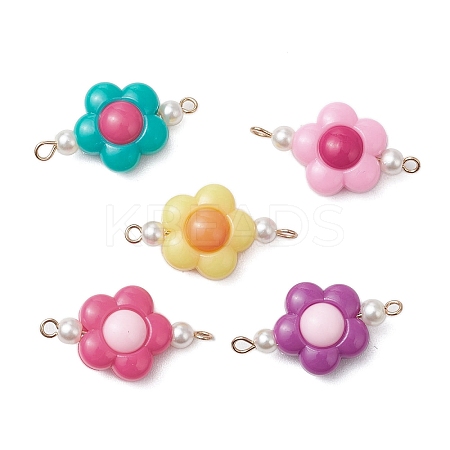 Two Tone Opaque Acrylic & Glass Pearl Flower Connector Charms PALLOY-JF03484-01-1