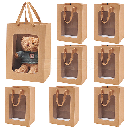 Paper Visible Window Gift Bags with Rope Handles ABAG-WH0040-14B-1