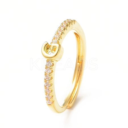 Clear Cubic Zirconia Initial Letter Adjustable Ring RJEW-C052-01G-G-1