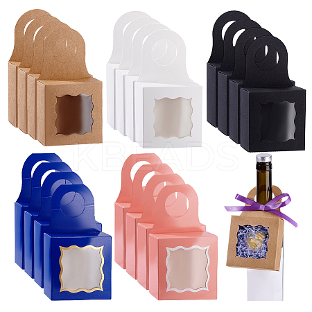 20Pcs 5 Styles Square Kraft Paper Festival Gift Storage Boxes with PVC Window and Hole Handle CON-PH0003-04-1