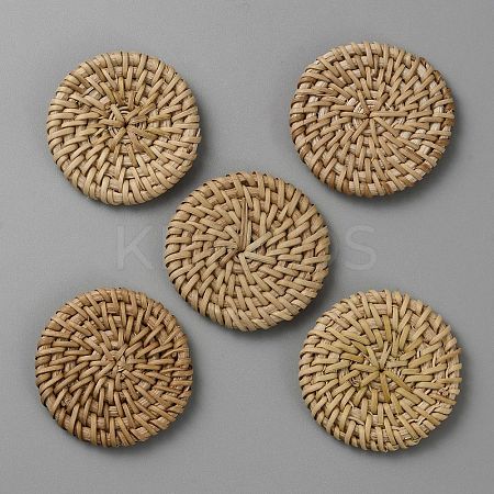 Flat Round Handmade Reed Cane/Rattan Woven Beads WOVE-CJC0001-02E-1
