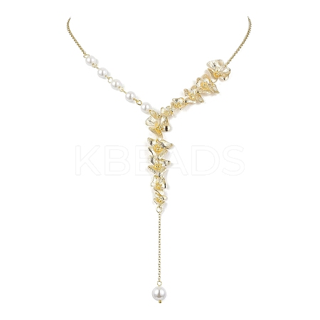 Brass Flower Lariat Necklace NJEW-JN04621-1