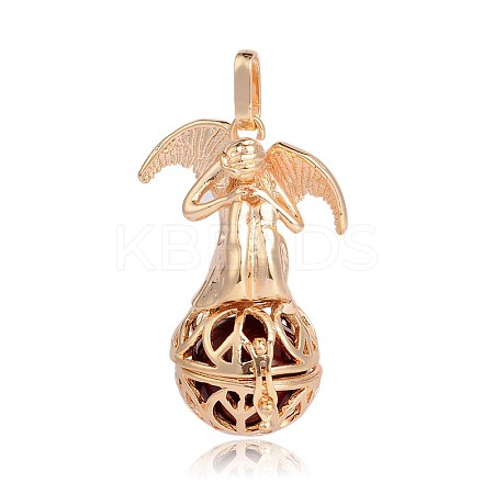 Golden Plated Brass Hollow Round Cage Pendants KK-J249-08G-1