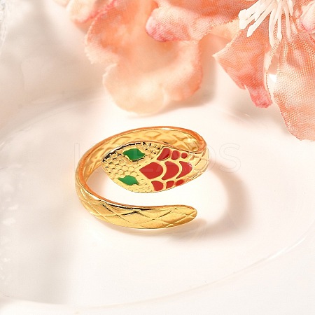 201 Stainless Steel Enamel Snake Open Cuff Ring for Women RJEW-A053-05G-01-1
