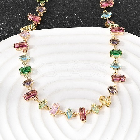 Brass Pave Colorful Cubic Zirconia Geometric Link Chain Necklaces NJEW-C111-03D-1