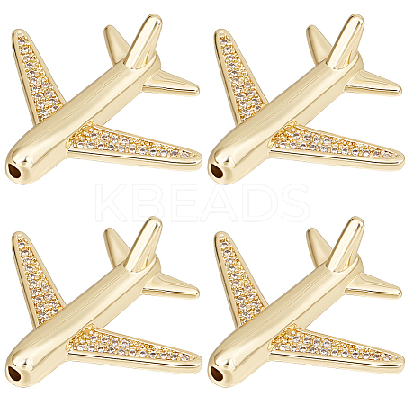 8Pcs Brass Micro Pave Cubic Zirconia Airliner Beads ZIRC-BBC0003-54G-1