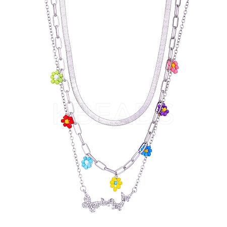 Alloy 3 Layer Necklaces PW-WG54D25-01-1