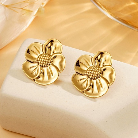 Flower 304 Stainless Steel Stud Earrings for Women EJEW-Z065-12G-01-1
