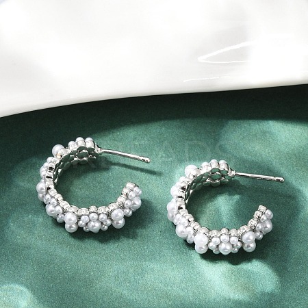 Flower Brass ABS Imitation Pearl Stud Earrings EJEW-M082-05P-1