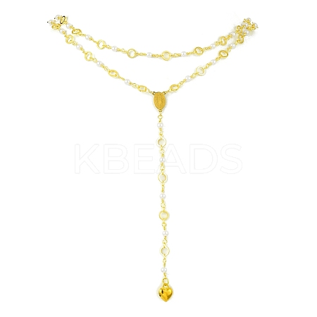 Brass & Round Glass Double Layer Necklaces NJEW-JN04989-1