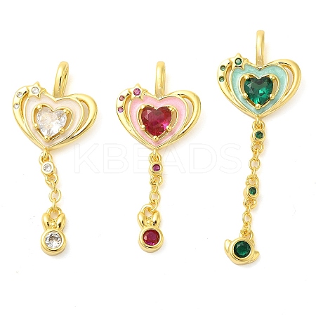 Heart Real 18K Gold Plated Rack Plating Brass Micro Pave Cubic Zirconia Pendants KK-S396-09A-1