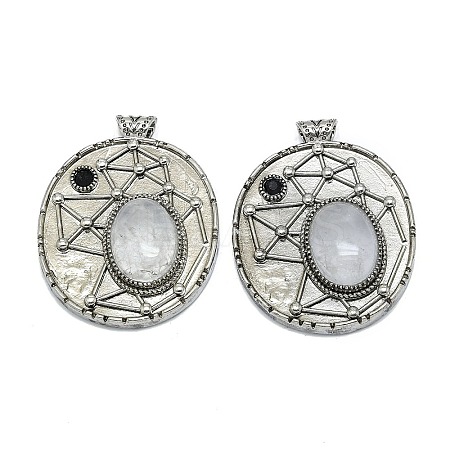 Natural Quartz Crystal Rock Crystal Oval Pendants G-Q165-03AS-04-1