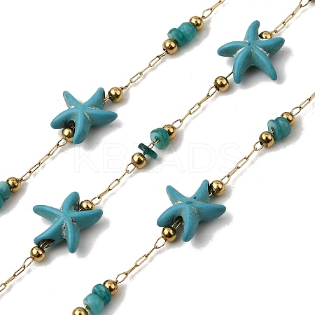 Handmade 304 Stainless Steel Synthetic Turquoise Starfish Link Chains CHS-L032-13G-05-1