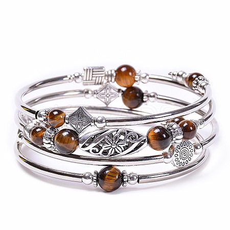 2Sets 2Pcs Bohemian Multi-Layered Natural Tiger Eye Wrap Bracelet Women's Jewelry MV3343-3-1