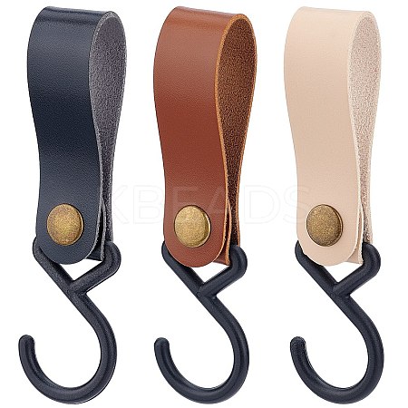 Gorgecraft 3Pcs 3 Colors PU Leather with Plastic Carabiners Hanger Buckle Hook AJEW-GF0003-89-1