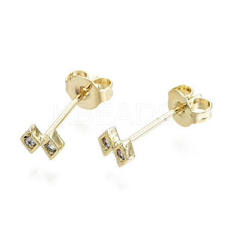 Brass Micro Pave Clear Cubic Zirconia Stud Earrings EJEW-T046-31G-NF-1