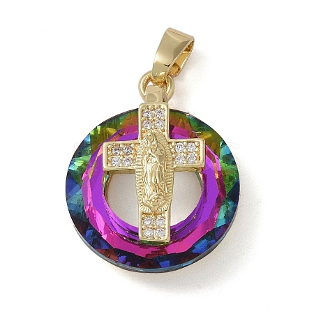 Brass Micro Pave Cubic Zirconia with Glass Pendents KK-Q815-01G-05-1