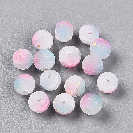 Frosted Baking Paint Crackle Glass Beads with Glitter Powder DGLA-T004-6mm-01L-1