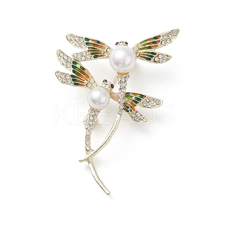 Rhinestone Dragonfly Brooch Pin with Plastic Pearl Beaded LS-JEWB-M026-03G-1