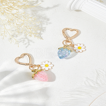 2Pcs 2 Colors Acrylic Strawberry Pendant Decorations AJEW-LP0007-85-1