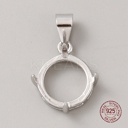 Rhodium Plated 925 Sterling Silver Open Back Bezel Pendant Cabochon Settings STER-WH0004-018C-1