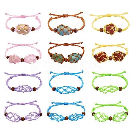 12Pcs Adjustable Braided Nylon Cord Macrame Pouch Bracelet Making AJEW-SW00010-06-1