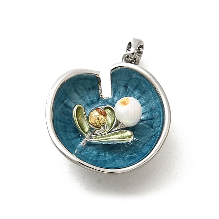 Brass Teal Enamel Leaf Pendants KK-K398-13P-1