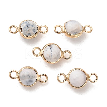 Natural Dyed Natural White Jade Faceted Round Links Connector Charms G-G175-01G-03-1