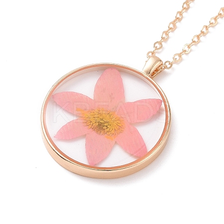 Dry Pressed Real Flower Resin Pendant Necklace LS-NJEW-G088-01KCG-06-1