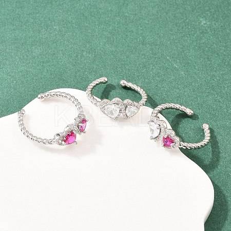 Brass Micro Pave Cubic Zirconia Cuff Open Rings for Women RJEW-C153-04P-1