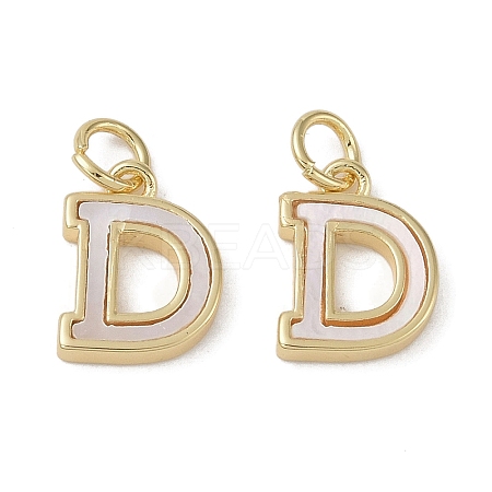 Brass Pave Shell Letter D Charms KK-G497-11G-1