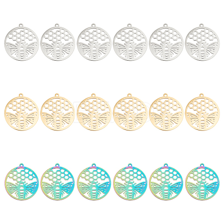 18Pcs 3 Colors 304 Stainless Steel Pendant STAS-DC0012-39-1